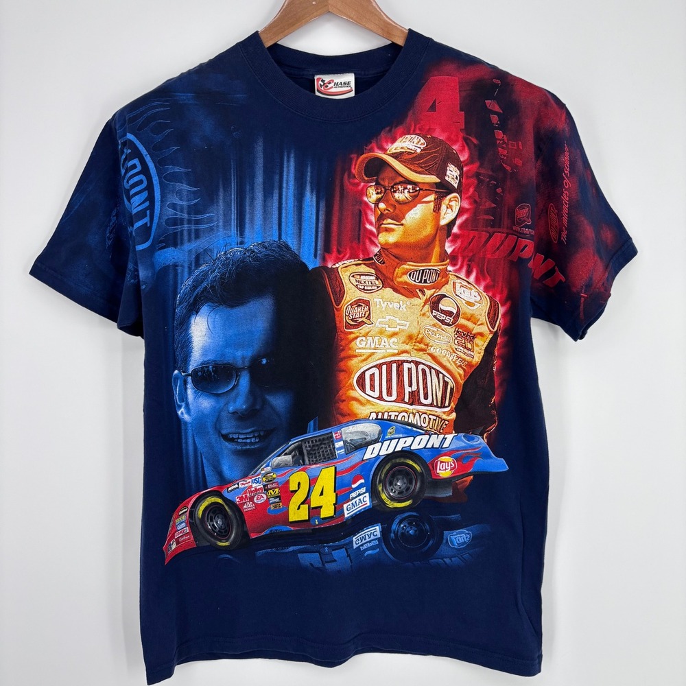 VTG Y2K‎ Jeff Gordon NASCAR All Over Print Racing T-Shirt Mens L Blue Chase 2005